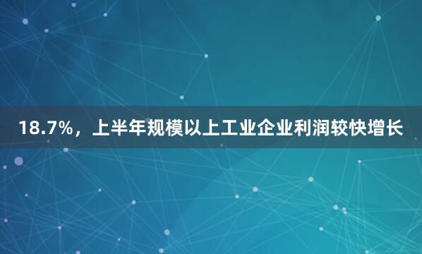 18.7%，上半年规模以上工业企业利润较快增长