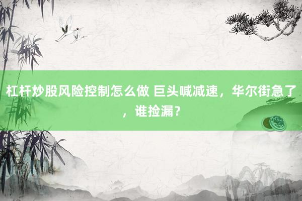杠杆炒股风险控制怎么做 巨头喊减速，华尔街急了，谁捡漏？